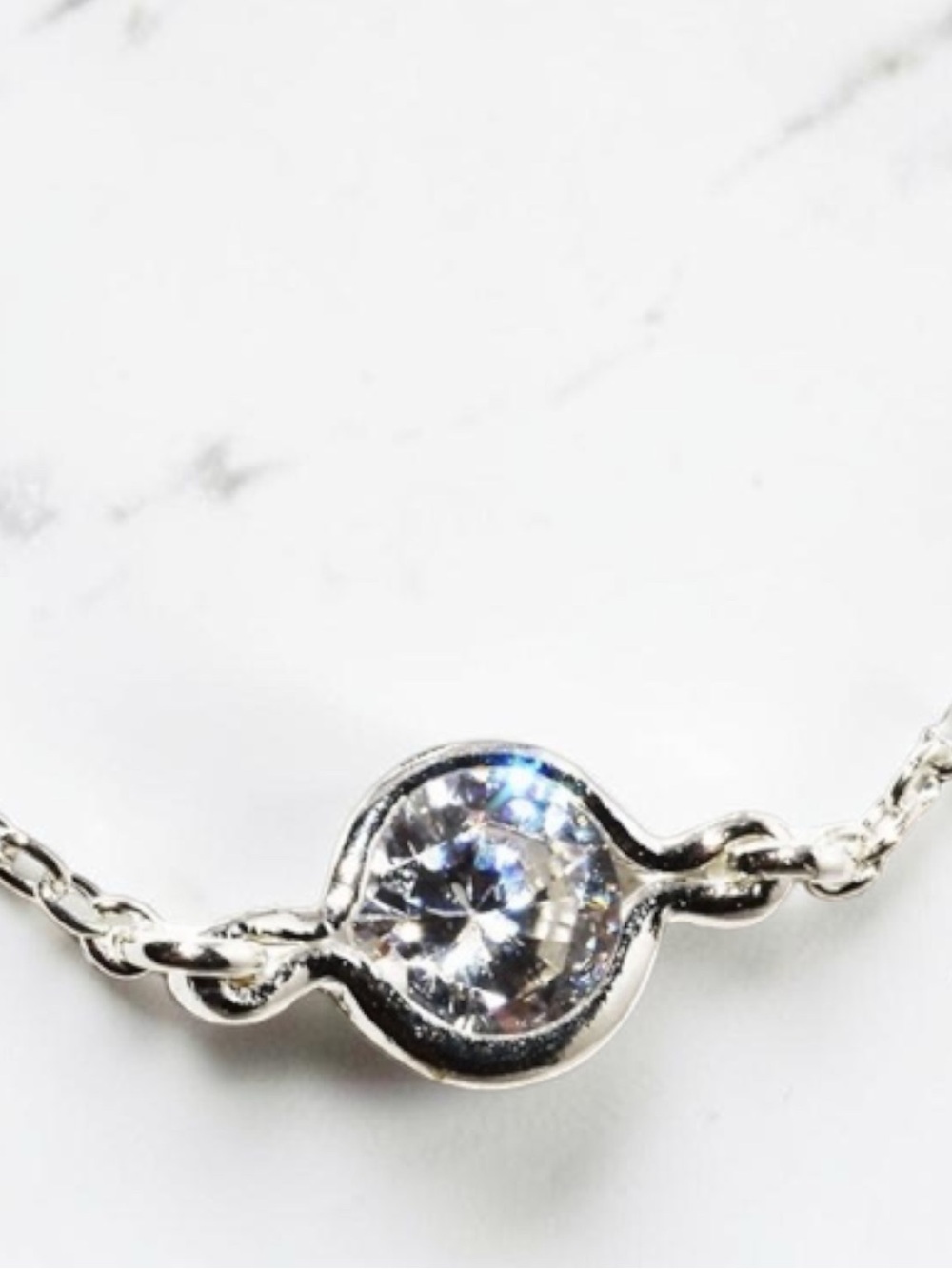 Solid 925 Sterling Silver CZ By The Yard Necklace 16in 7 Bezel Stations 4.5ctw - Picture 5 of 9